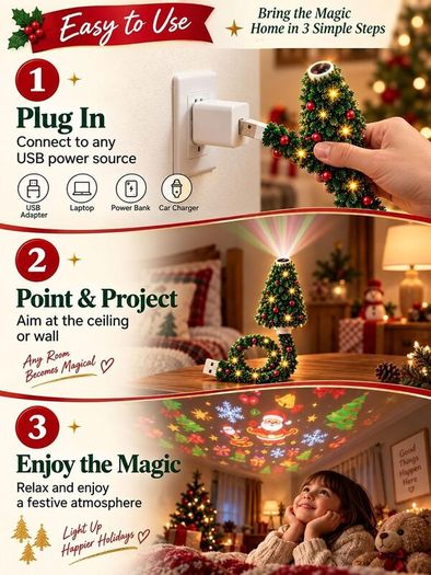 Christmas Tree Projector Night Light 6 Scenes 2 Pack