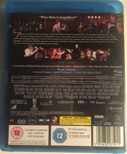 Anonymous [2011] Rhys Ifans & Vanessa Redgrave [Blu-eay Movie]