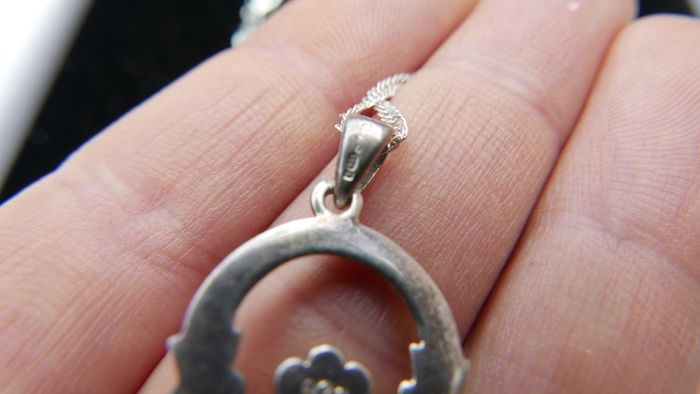 Vintage Amethyst Claddagh Irish Symbol, 925 Sterling Silver Heart Crown and Hands; 925 Irish Symbol Pendant Necklace with Amethyst 18"