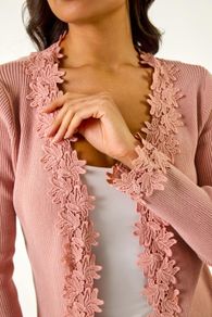 Roman Originals Pink Lace Trim Cardigan