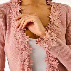 Roman Originals Pink Lace Trim Cardigan