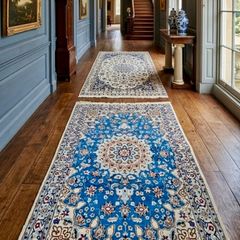Two Stunning Matching Persian Nain Wool with Silk Hand Knotted Rugs Carpets