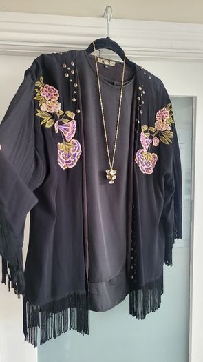 BIBA Black Fringed boho drape Sz 12 (Fit 10-16uk)