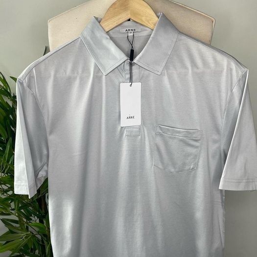 Arne Polo Shirt Mens Medium Light Grey Short Sleeve Preppy