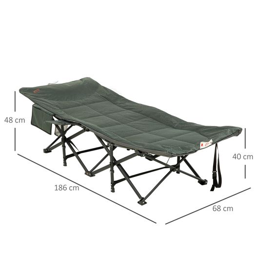 Foldable Sun Lounger, Padded Patio Camping Bed with Carry Bag, Magazine Bag and Cup Holder for Outdoor, Garden, Porch, Grey