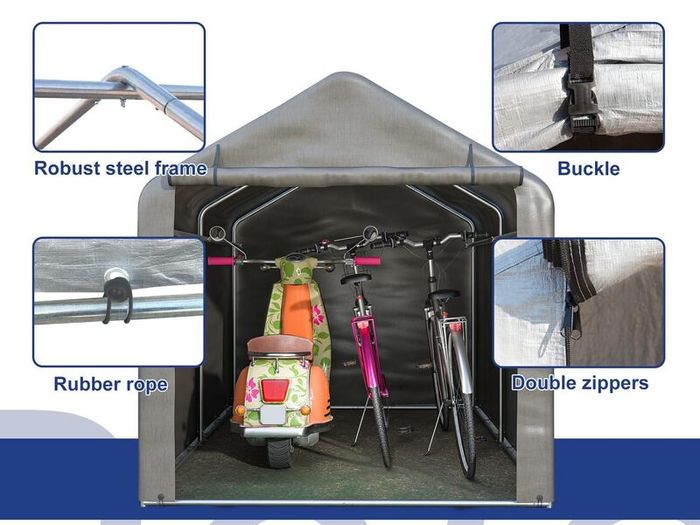 Garden Storage Tent Waterproof Anti UV Steel Frame PE Cover Grey 2.2 x 1.6M