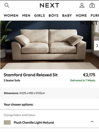NEXT 3 Seater Sofa + Storage Footstool (Stamford Grand Relaxed Sit)