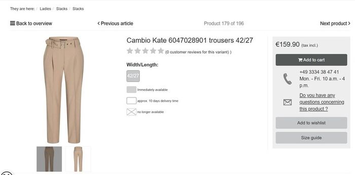 CAMBIO Kate tan cigarette style pants Sz 10UK - Bnwot -Rrp 159.90