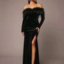 Long velour dress with fur Image 3