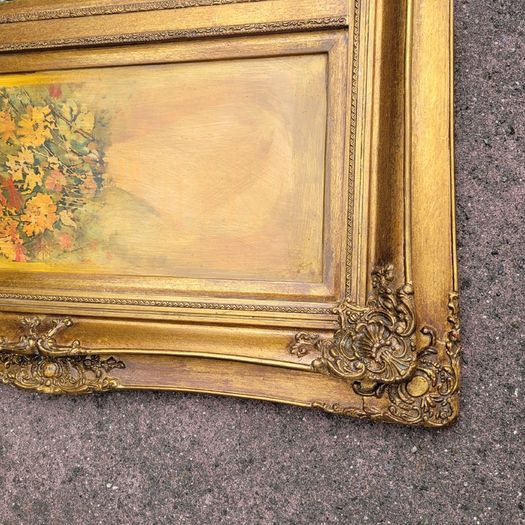 Antique giltwood overmantle with handpainted panels