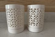 2x white ceramic orchid planters with saucers