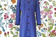 Vintage 1970s 1960s hippie psychedelic purple blue maxi coat with hood Made in Ireland Irish design whimsygoth
