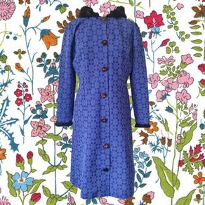 Vintage 1970s 1960s hippie psychedelic purple blue maxi coat with hood Made in Ireland Irish design whimsygoth