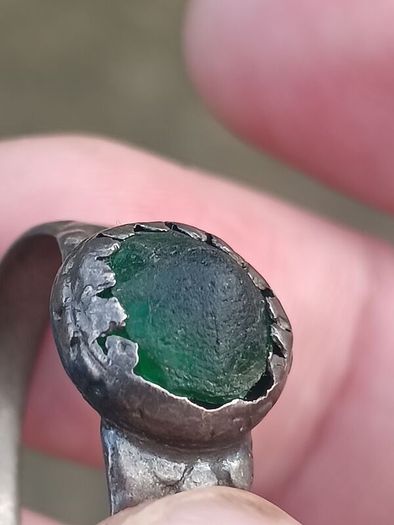 Medieval Nomad Green Garnet Bronze Ring 9th-13th AD