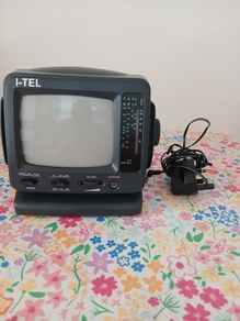 Vintage I-TEL 5" Black & White Portable CRT TV + AM/FM Radio Receiver (Model 0081)