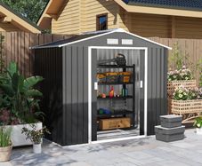 7ft x 4ft Lockable Polypropylene Garden Storage Shed Storage w/ Air Vents Steel Dark Grey