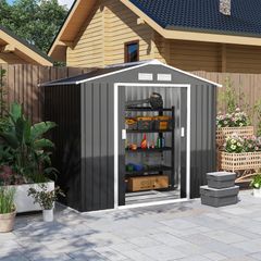 7ft x 4ft Lockable Polypropylene Garden Storage Shed Storage w/ Air Vents Steel Dark Grey