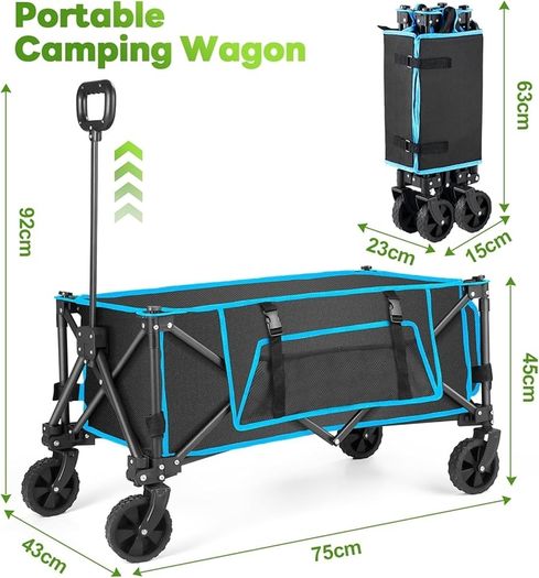 Festival Trolley on Wheels, Morpilot Folding Camping Cart 150L Foldable Garden Wagon with Adjustable Handle Collapsible Foldable Trollys for Beach Picnic Shopping Fishing Outdoor