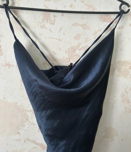 Brand New ASOS design Navy Satin Cowl Neck Maxi Dress - Lace Up Back - UK 16
