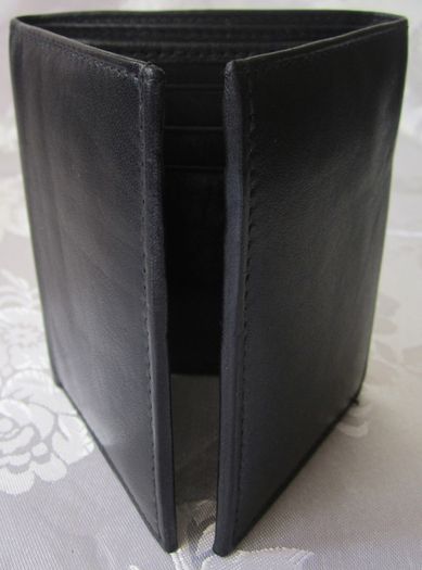 Black Quality Full Leather Trifold Credit Card & Photo Holder Wallet 1104
