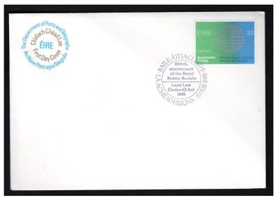 1981 Ireland Anniversaries Royal Dublin Society 1731-1981 Commemorative Stamp P&T First Day Cover (FDC).