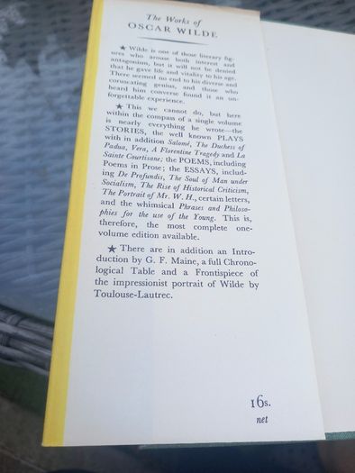 Oscar Wilde, hardback, 1963, Stories Plays Poems Essays. Post 8e D18