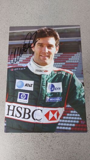 Hand signed Mark Weber Jaguar Racing photo and 2003 Australian Grand Prix Original Ticket