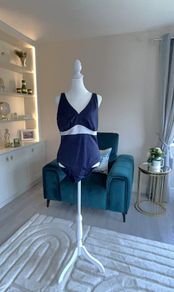 Ladies Navy & White Swimsuit from TU  Size UK 18 / EU 46