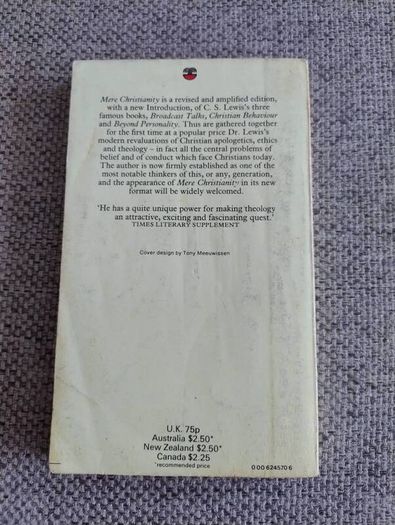 C S Lewis Mere Christianity 1978 paperback in good used condition FREE STANDARD POSTAGE INCLUDED