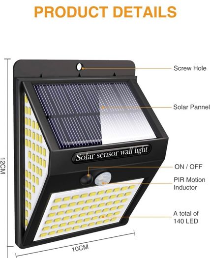 140LED Solar Security Lights Outdoor, Litogo Solar Motion Sensor Lights 270 Degree Wide Angle Waterproof Solar Powered Durable Wall Lights Outside 3 Modes for Garden Fence Door Yard Garage Pathway Pack Of 4(FREE POSTAGE)