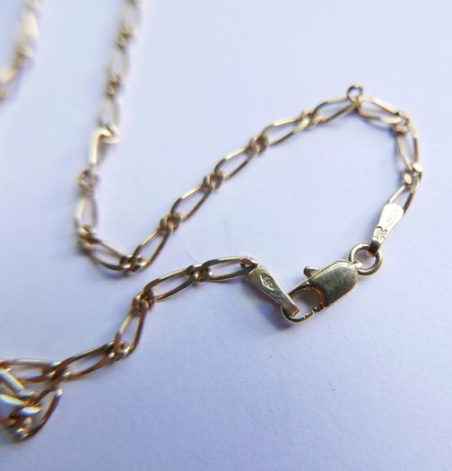 Vintage Solid 9Ct Yellow Gold 375 Figaro Necklace Chain ,  length 16" - 3,7g