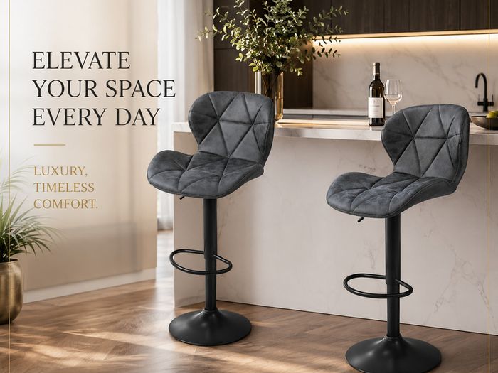Set of 2 Height Adjustable Faux Leather Bar Stools Brown or Grey Kitchen Breakfast Bar Chairs with Backrest and Footrest