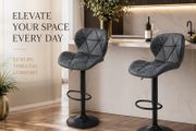 Set of 2 Height Adjustable Faux Leather Bar Stools Brown or Grey Kitchen Breakfast Bar Chairs with Backrest and Footrest