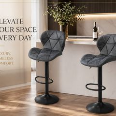 Set of 2 Height Adjustable Faux Leather Bar Stools Brown or Grey Kitchen Breakfast Bar Chairs with Backrest and Footrest