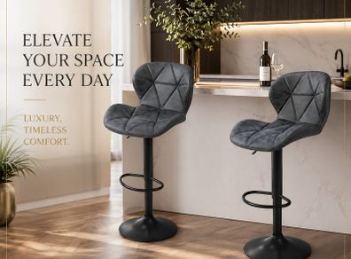 Set of 2 Height Adjustable Faux Leather Bar Stools Brown or Grey Kitchen Breakfast Bar Chairs with Backrest and Footrest