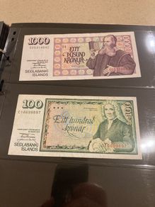 Iceland banknotes lot 1000 and 100 Kronur