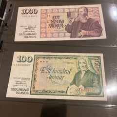 Iceland banknotes lot 1000 and 100 Kronur