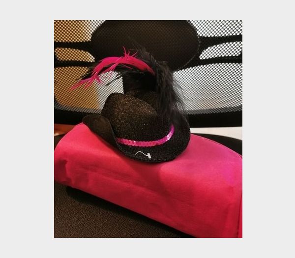 Lovely Black Cowboy Hat with Feathers & Sequins - new/with tags + matching gloves available