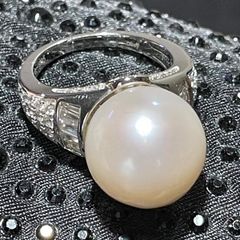 Sterling silver 925 Edison Pearl and Natural Cambodian Zircon Ring in Rhodium Overlay
