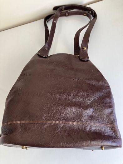 Vintage French Large Dark Brown Leather Bucket Bag