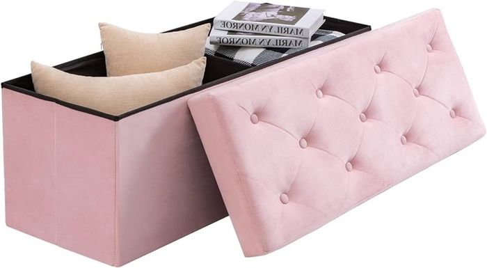 NEW | Folding Storage Ottoman Bench, Velvet Large Footstools Cube for Living Room and Bedroom 110 x 40 x 40 cm