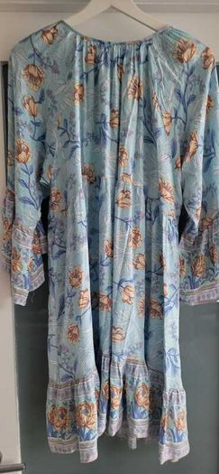 Unsigned sky blue floral floaty boho dress Sz L (Fit 12-14UK)