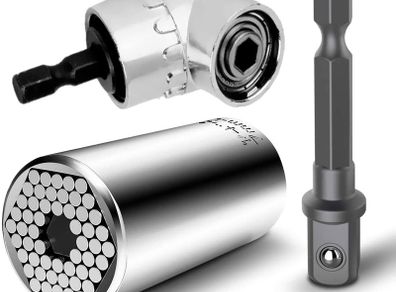 Right Angle Drill+Universal Socket,105 Degree Right Angle Screwdriver Set Drill Hex Bit Socket Adapter,7mm-19mm Multifunctional Cordless Ratchet Adapter Socket Wrench Set