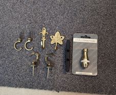 Curtain tie backs and brass pull for blind