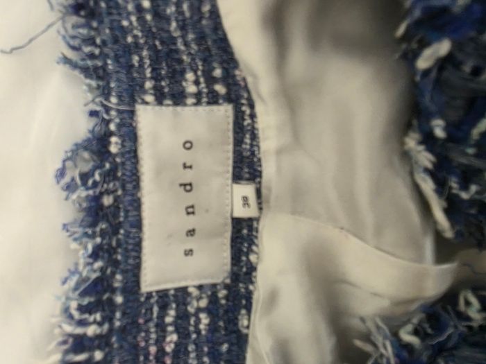 Sandro blue tweed fringe jacket, size 38, Paris brand.