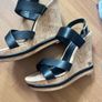 Tommy Hilfiger black leather cork sole wedges Image 2