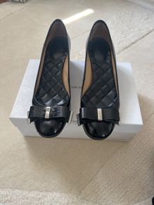 Michael Kors Black Patent mid heal pumps with silver edged bow
