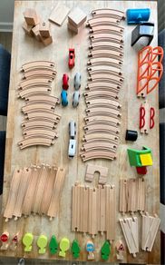 72 Piece Wooden train set, trains, tracks , bridges, blocks and stations