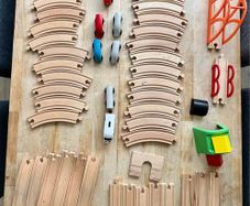 72 Piece Wooden train set, trains, tracks , bridges, blocks and stations
