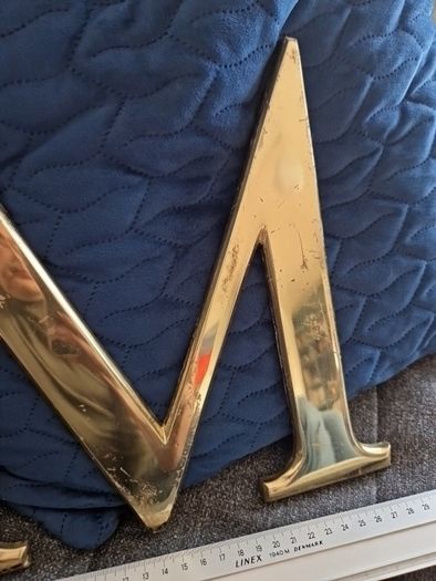 Large metal 'M' sign, brass/gold effect (free shipping)